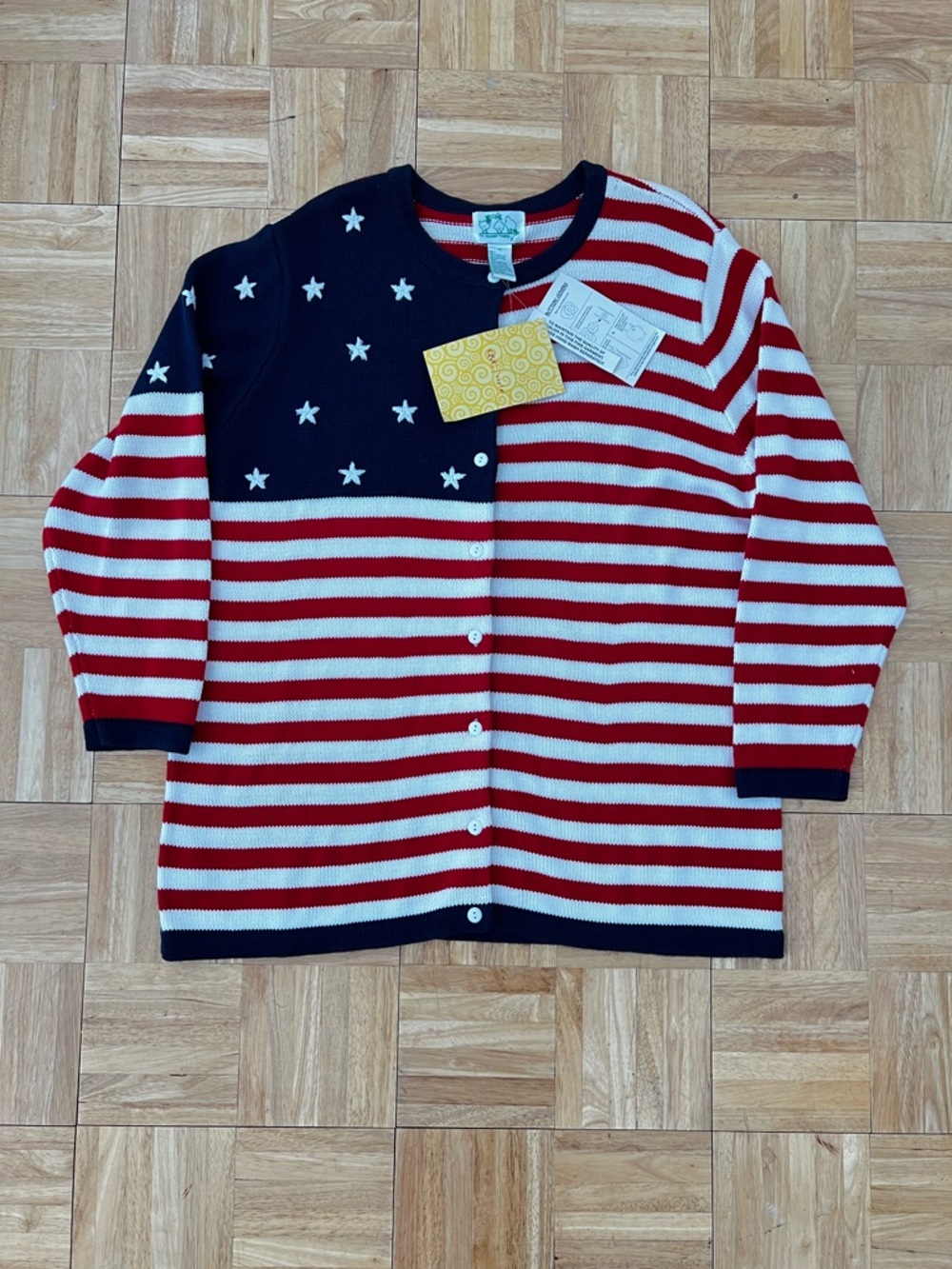 NWTs Deadstock Quacker Factory American Flag Cardigan Grannycore Coastal Preppy
